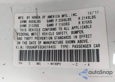 2012 Acura Tl 3.5 z USA, uszkodzony, nr VIN 19UUA8F55CA016405